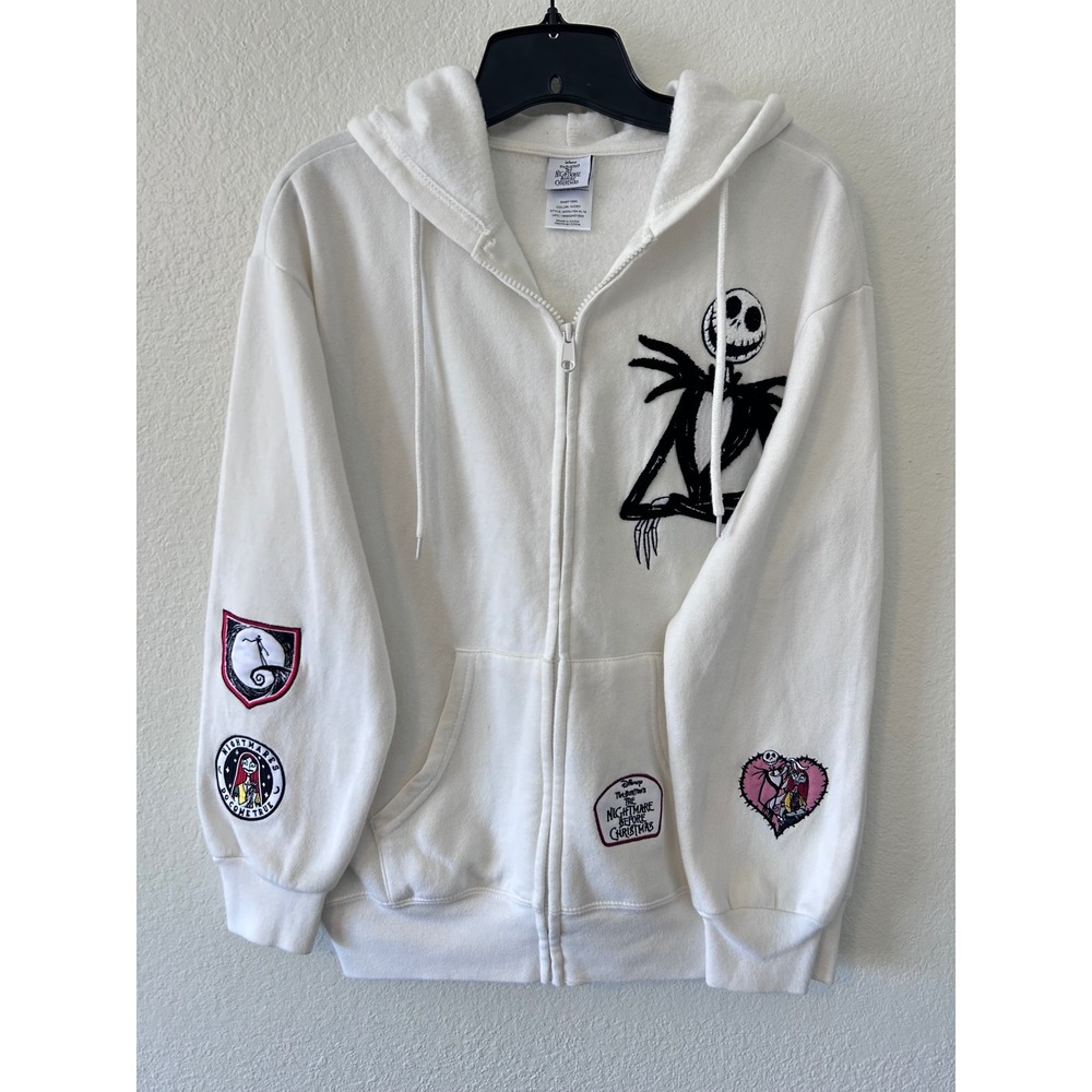 Nightmare Before Christmas Patch Jack Skellington Ivory Hoodie SZ S - Picture 1 of 9